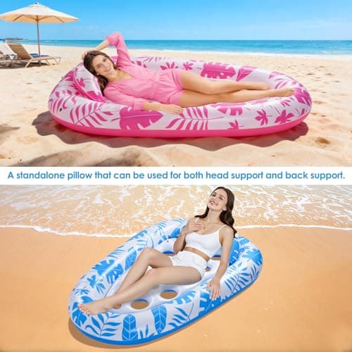 VIWUHUG 2 Pack Giant Inflatable Pool Float Pool Floats Adult Mat with Headrest & Cup Holder Lake Float Raft Water Lounger Multi-Use Swimming Pool Floats for Party Summer time Beach Outdoor(Pink&Blue) - Thumbnail 3