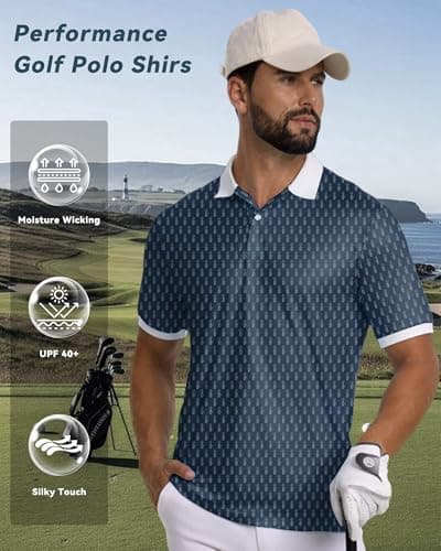 KUYIGO Mens Golf Polo Shirt Quick Dry Breathable Moisture Wicking UPF 40+ Printed Short Sleeve Performance Shirt,S - Thumbnail 5