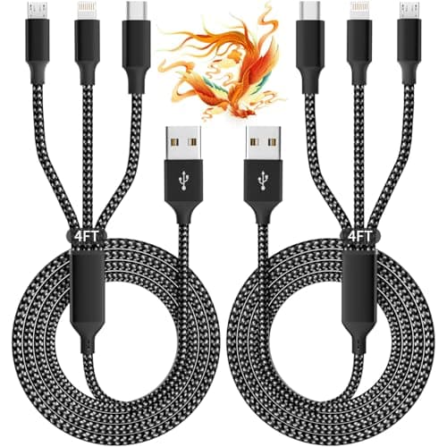 IDISON Multi Charging Cable(2Pack 4FT), 3 in 1 USB Charging Cable for Multiple Devices, Braided Universal Phone Charger Cord with Type-C, Micro USB, IP Port for iPhone17/16/14/Android Phones and More - Image 1