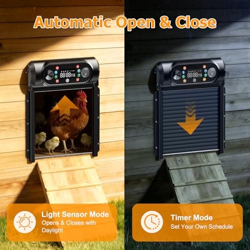 Automatic Chicken Coop Door Solar Powered, Large 9.45" x 10" Opening, Roll-Up Auto Chicken Door Opener with Light Sensor, Timer & Remote Control, Anti-Pinch Aluminum, Weatherproof for Outdoor - Thumbnail 2