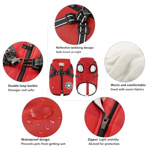 Aiboria Dog Jacket Coat Windproof Warm Pet Fleece Vest Dogs Sweater Padded Vest with Chest Strap Harness Red 4XL - Thumbnail 2