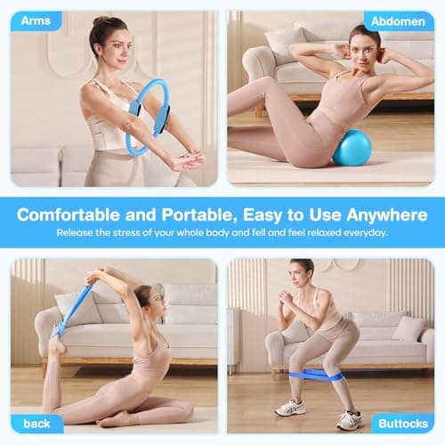 Vanlgs Pilates Kit 13Pcs Home Pilates Essentials Workout Kit with 13" Ring, 10" Ball and Resistance Bands for Women at Home Pilates Equipment Set for Beginners（Blue） - Thumbnail 6