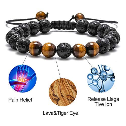 M MOOHAM Bracelets for Men Gifts - Beaded Lava Rock Tiger Eye Black Adjustable Bracelets for Mens Jewelry Gift - Thumbnail 4