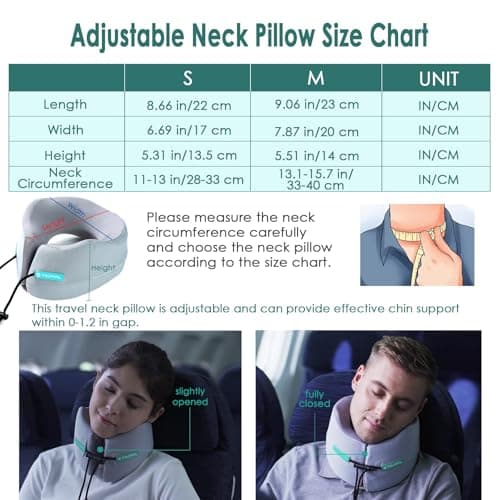 BAKLUCK Travel Neck Pillow for Airplane, Neck Chin Support, Memory Foam, Machine Washable,Neck Pillow for Airplane Sleeping Car Office Grey M - Thumbnail 4
