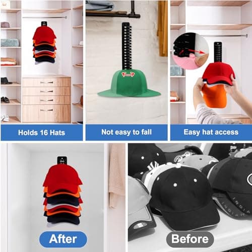 MAGTSMEI Hat Organizer for Baseball Caps, 1 Pack Hat Rack Adhesive Hat Hooks for Wall Hold Up to 16 hats, 10.3 * 2.1 inch Hat Storage Display Hat Hanger Holder for Door Closet, Patent Pending - Thumbnail 4