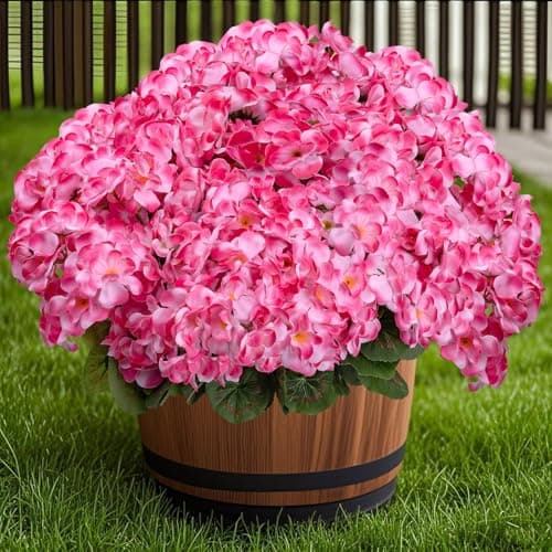 BSMYBO 6PCS Artificial Geraniums Outdoor Flowers, Faux Pink Geraniums Artificial Flowers Plants Outdoor UV Resistant Plants, Realistic Silk Flowers for Cemetery, Front Porch Decor, Table Centerpiece - Thumbnail 5