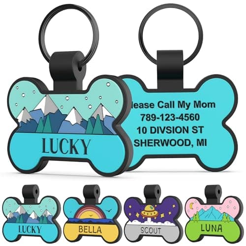 GiSUREY Silicone Dog Tags Personalized for Pets - Silent Dog Cat Name Tag with Deeply Engraved - Soft Pet ID Tags for Collars with Art Design Pattern (Bone) - Image 1
