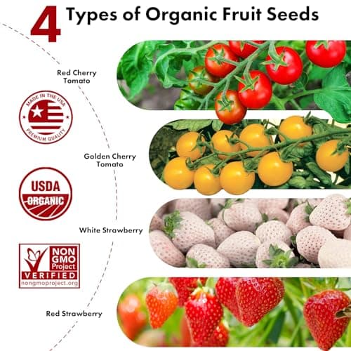 Strawberry Seed Pods for AeroGarden, Ahopegarden, iDOO Hydroponics Growing System, 350 Seeds+ Germination Including Red Cherry Tomato Golden Cherry Tomato, White Strawberry, Red Strawberry (7-Pods) - Thumbnail 2