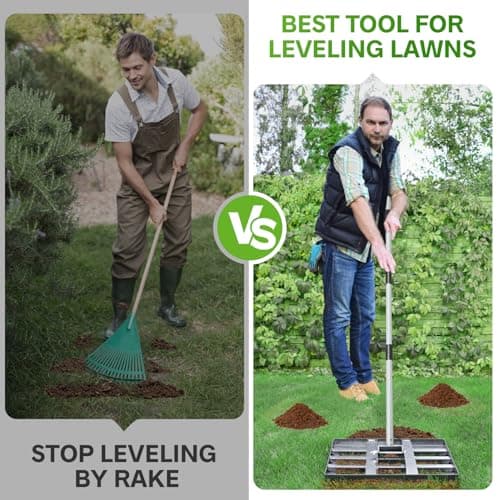 REAPALOT Lawn Leveling Rake, Lawn Leveler with Stainless Steel Long Handle, Heavy Duty Yard Level Tool for Leveling Soil, Sand Or Dirt Surfaces, Gardening Gloves Gift Included (17x10in) - Thumbnail 2