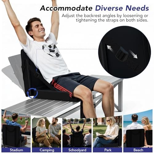janiry Stadium Seats with Back Support 1PACK Adjustable Bleacher Chairs with Back and Cushion Bleacher Seat with Cup Holder, Carry Handle & Shoulder Strap for Outdoor Sports Events, Picnics, Black - Thumbnail 6