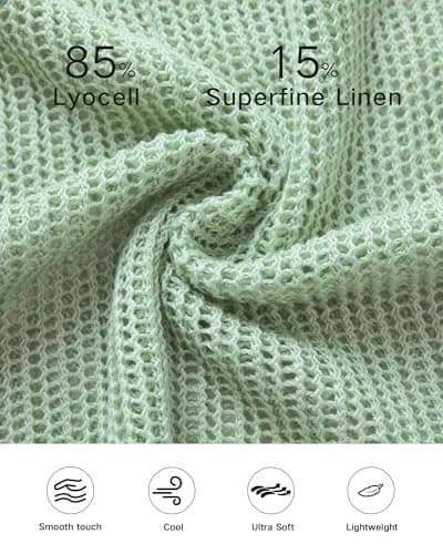 Arach&Cloz 2025 Women's Lyocell Linen Summer Fall Lightweight Oversized Swimsuit Cover Up Off Shoulder Crochet Tops Long Sleeve Boat Neck Shirts Loose Beach Vacation Outfits Casual Cute Green L - Thumbnail 6