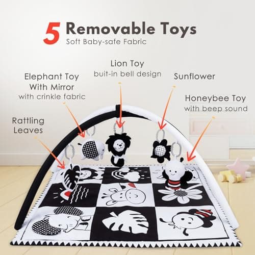Lovvie & Joy Baby Play Activity Gym Tummy Time Mat for Infant,Baby Gyms & Playmats for Babies 0 to 3 6 9 12 Months with 5 Toys for Early Sensory Exploration and Motor Skill Development - Thumbnail 3