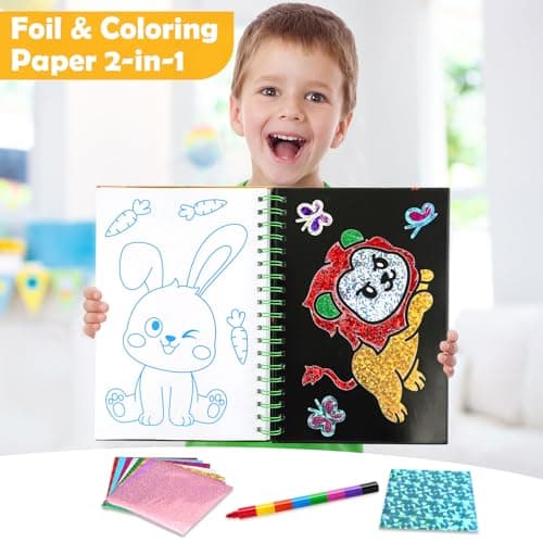 FUNNYB&G Foil Art Crafts for Kids Ages 4-8: Mother's Day 2026, Birthday Gift for Kids, Art and Crafts Supplies, Party Favors, Creative Toys for Kids 4 5 6 7 8 9 Years Old(Dinosaur Ainmal) - Thumbnail 2