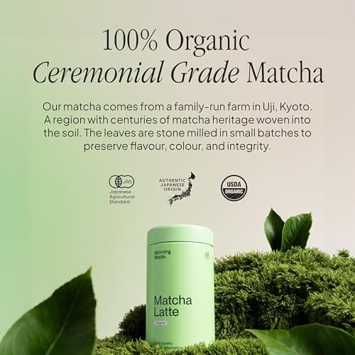 Morning Made 10.6 oz Original Ceremonial Grade Matcha Powder - 60 Servings, Sweetened, USDA Organic - Premium Japanese Green Tea in Resealable Tin - Rich in Antioxidants and Energy Boosting - Thumbnail 3