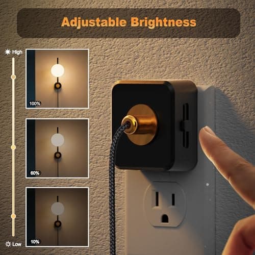 JandCase Night Lights Plug into Wall, 3000K Round Milky Night Light with 1.5M Braided Cord, 0-100 LM Adjustable Plug in Nightlight, Auto Light Sensor,Flexible Placement for Bedroom, Bathroom - Thumbnail 2