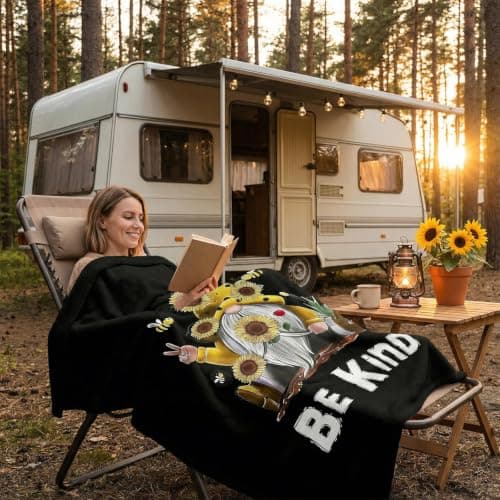 Ivarunner Spring Sunflower Gnome Throw Blanket, Gnomes Gifts for Women, Gnome Lovers, SpringSoft Lightweight Bee Flannel Blanket for Couch, Sofa, 60x50 Inches - Thumbnail 3