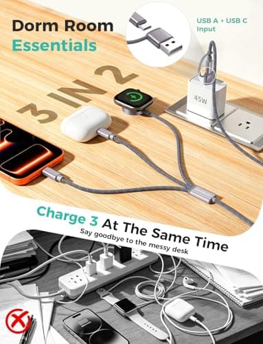2026 Travel Essentials,3 in 2 USB C Cable for Apple Watch Charger,iPhone Charger,Multi Charging Cable,Cruise Vacation Camping Essentials for iWatch Series 11-2/Ultra,iPhone 17-12,Car,Sony PSP Cables - Thumbnail 2