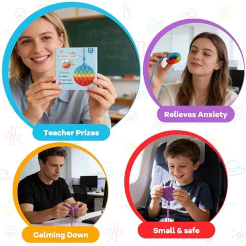 Instant Rebound Fidget Toy with Wrist Strap, No Flip Push Pop Sensory Toy, Continuous Press Bubble Toy for Kids and Adults, Silicone Stress Relief Toy, Keychain Fidget for Travel and School (Rainbow) - Thumbnail 6