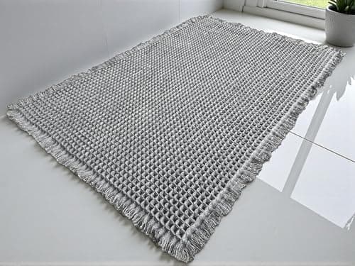SHIMOH Waffle Bath Mat, Super Absorbent Non-Slip Bath Mats for Bathroom Floor, Machine Washable Bathroom Rugs with Tassels, Rubber Backed Bathroom Mats, Ultra Soft. (Light Gray, 24" X 36") - Thumbnail 3