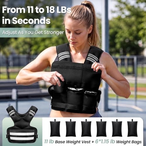 Adjustable Weighted Vest, 11-18lb Body Weight Vest for Women and Men with 6 Iron Sand Bags, Reflective Stripes and Phone Pocket for Running, Walking, Workouts - Thumbnail 6