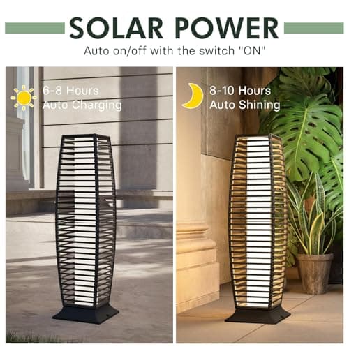 Grand patio Outdoor Floor Lamp Solar Powered Lantern Waterproof Wicker Boho Deck Lights for Garden Porch Decor, Large Crossover - Thumbnail 3