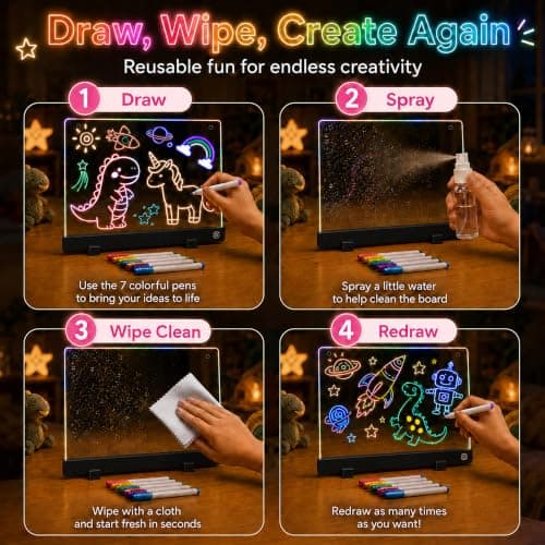 16-Inch LED Drawing Board for Kids | Light Up Doodle Board Glow Drawing Tablet | Reusable Kid Drawing Pad Toy | Arts Supplies Crafts for Kids Ages 4-8 | Creative Art Birthday Gifts for Girls Boys - Thumbnail 6