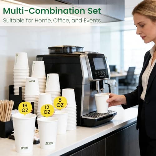 Biotakeware 8 oz Disposable Paper Cups, 300 Pack Bulk White Paper Coffee Cups for Hot & Cold Beverages, Sturdy with Leak-Resistant Lining, Ideal for Office, Party, Home and Travel - Thumbnail 6