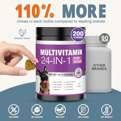 24-in-1 Dog Vitamins and Supplements 200 Ct Dogs Multivitamin Chewable Contain Chondroitin Probiotics Omega-3 Glucosamine for Dogs Skin Coat Heart Joint Gut Liver Brain Eyes Immune Support - Chicken - Thumbnail 5