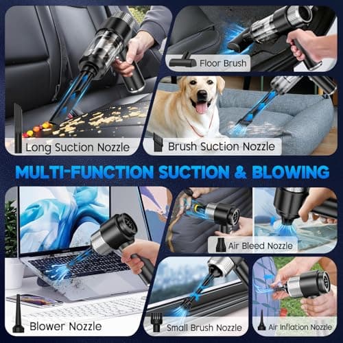 JONYJ Handheld Car Vacuum Cleaner, 16000PA Hand Held Vacuum Portable Cordless, 2 in 1 Air Duster and Vacuum Cleaner with LED Light, Multi-Nozzles, 120W High Power Mini Vacuum for Home, Pet, Office - Thumbnail 6