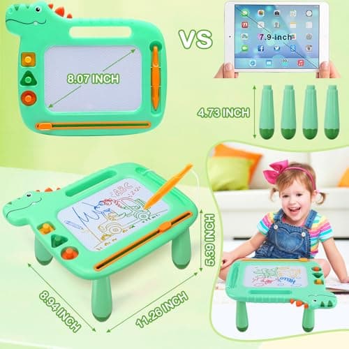Toddler Toys 2-3, Dinosaur Magnetic Drawing Board Toys for 1 2 3 Year Old Boy Girls,Colorful Magna Sturdy Doodle Board Kids Toy, Etch Sketch Educational Toy for Toddlers 1-3 Christmas Birthday Gifts - Thumbnail 4