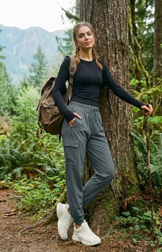 Libin Women's Cargo Joggers Lightweight Quick Dry Hiking Pants Athletic Lounge Casual Travel Petite, Steel Gray XXL - Thumbnail 2