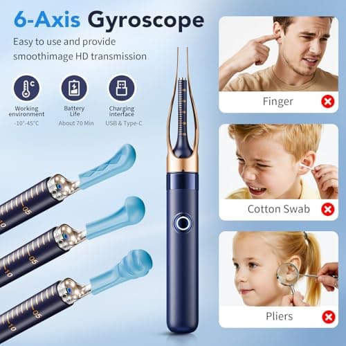 Ear Wax Removal, Ear Cleaner with Camera 1296P HD,Visual Ear Cleaner with 6 LED Lights and Flexible Tip,FSA HSA Eligible Items,Safe Ear Wax Removal Kit with Camera,Ear Cleaning Tool for Family Gifts - Thumbnail 5