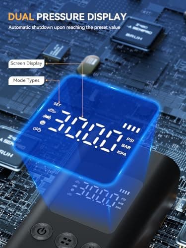 AIRSURE Tire Inflator Portable Air Compressor, 150 PSI Fast Inflation Cordless Air Pump with LED Light, Auto Shut-Off, Rechargeable Battery for Car, Motorcycle, Bike, and Sports Balls - Thumbnail 4