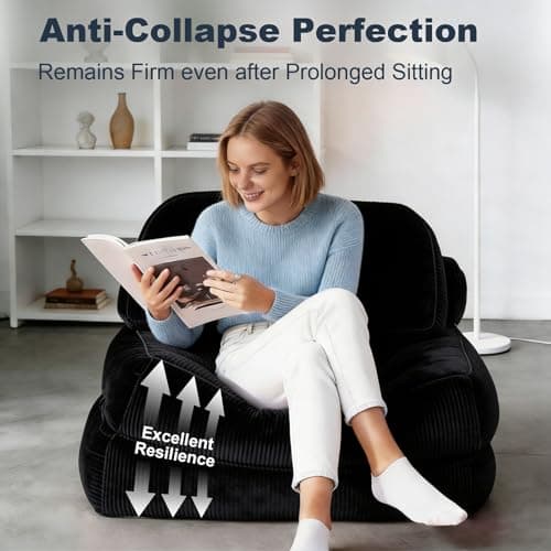 NESLAKO Folding Sofa Bed, Flannel Futon Couch Bed with Pillow and Blanket, Convertible Sleeper Chair for Small Space Apartment Guest Room, Black - Thumbnail 3