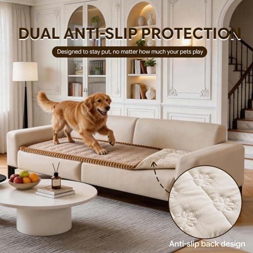 FUANGUI Couch Covers for Dogs Washable, Sofa Cover with Adjustable Straps for 2-3 Cushion Couch,Non-Slip Pet Couch Protector for Sectional & Leather Sofa, 1PC(Khaki, 27.6" x 59") - Thumbnail 4