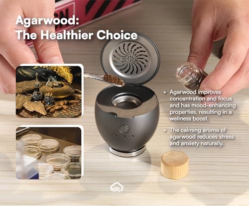 Orbby Scent Diffuser Starter Kit | Mini Portable Desk Diffuser for Office: Electric Incense Burner, Rechargeable Cordless Pet Safe Air Freshener for Home, Flameless (Gray, Inculdes Pellets) - Thumbnail 4