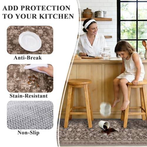 Ileading Kitchen Rugs Sets of 2 Non Slip, Washable Kitchen Mats for Floor with Rubber Bottom, Farmhouse Kitchen Carpet Runner Set for Office, Sink, Laundry, Taupe Brown - Thumbnail 3