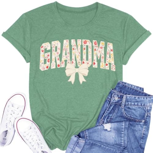 QIXYN Mama Shirts Bow Graphic Tee for Women Mom Shirt Vintage Casual Short Sleeve Trendy Mother Gift Tops for Grandma - Image 1
