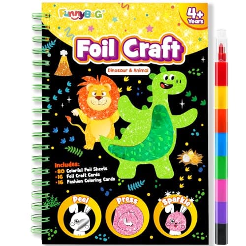 FUNNYB&G Foil Art Crafts for Kids Ages 4-8: Mother's Day 2026, Birthday Gift for Kids, Art and Crafts Supplies, Party Favors, Creative Toys for Kids 4 5 6 7 8 9 Years Old(Dinosaur Ainmal) - Image 1