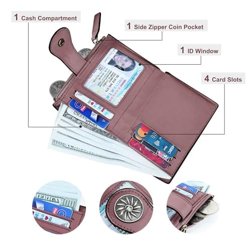 Tipmile Small Wallet for Women Bifold RFID Blocking Card Holder Leather Wallets with Zipper Coin Pocket - Thumbnail 2