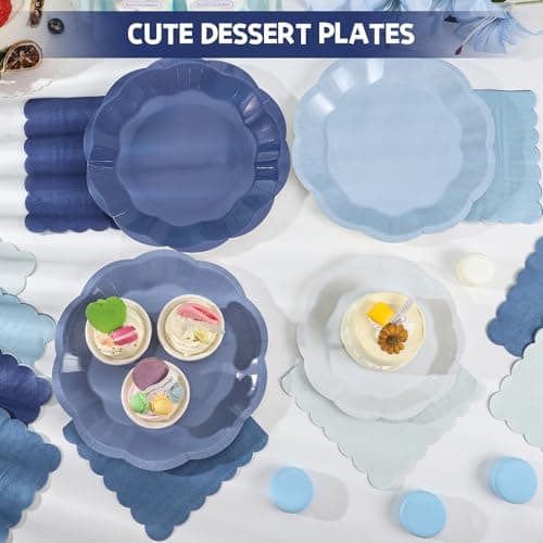 NatNarr Blue Plates and Napkins, Gradient Blue Baby Shower Decorations Include 7" & 9" Scalloped Dusty Blues Dessert Plates, Napkins for Wedding, Baby Bridal Shower, Birthday - Thumbnail 4