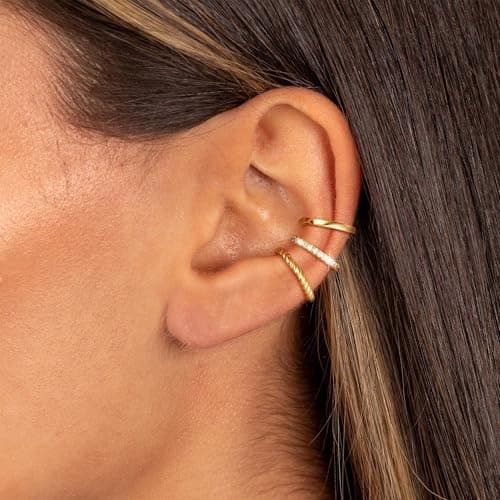 Freekiss Gold Ear Cuffs Non Piercing: 14K Gold Plated Cuff Earrings for Women Trendy Simple Twisted Cubic Zirconia Clip on Cartilage Earring Fake Earrings Set Hypoallergenic Jewelry for Women - Thumbnail 2