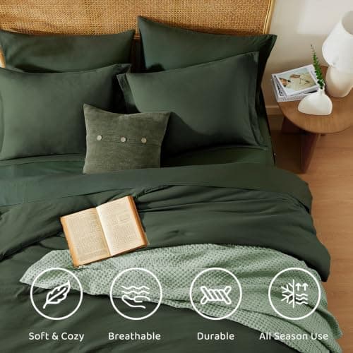 WRENSONGE California King Size Comforter Set- 7 Pieces Deep Green Bed in a Bag with Comforter, Fitted Sheet, Flat Sheet, 2 Pillow Shams, 2 Pillowcases, Warm Bedding Sets for All Season - Thumbnail 4
