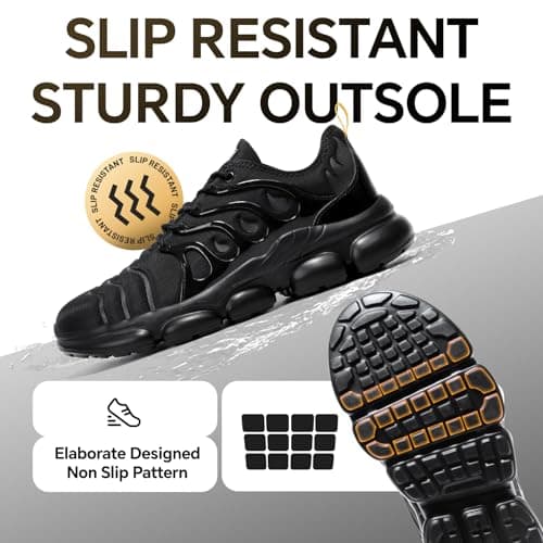 DRRHINO Steel Toe Shoes for Men Women Comfortable Lightweight Work Sneakers for Men Composite Toe Safety Sneakers Men's Slip Resistant Indestructable Construction Safety Shoes Black - Thumbnail 5