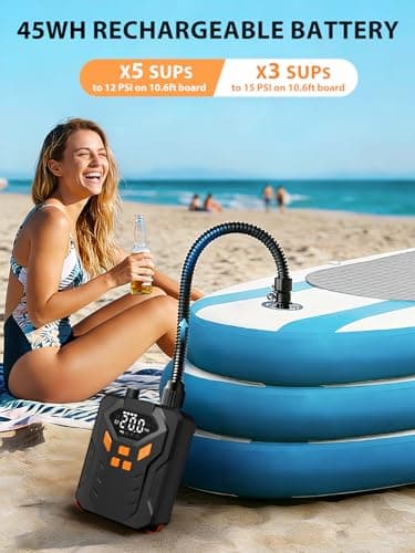 AIRSURE Electric Paddle Board Pump, 20PSI Portable Rechargeable SUP Air Pump, Dual Stage Inflation & Deflation, Auto-Off Air Compressor for Stand Up Paddle Boards, Surfing Kite, Tent, Boat, Kayaks - Thumbnail 3