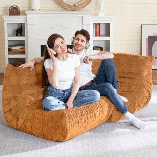 HABUTWAY Bean Bag Chair, Memory Foam Bean Bag Chairs for Adults, Fireside Corner Chair Lazy Floor Corner Sofa for Living Room, Bedroom, Dorm, Office (Brown) - Thumbnail 5