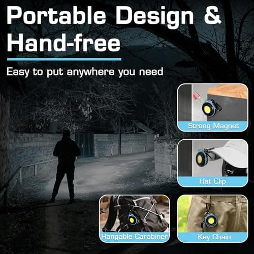WORKPRO COB Keychain Work Light, Rechargeable Magnetic EDC Keychain Flashlight, Mini Pocket Carabiner Flashlight with Hat Clip, 3 Light Modes Emergency Light for Camping, Hiking and Fishing, Blue - Thumbnail 4