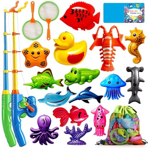CozyBomB™ Magnetic Fishing Toys Game Set for Kids | Water Table Bathtub Kiddie Pool Party Pole Rod Net, Outdoor Plastic Floating Fish, Toddler Bath Color Ocean Sea Animals Birthday Gift Age 3-5 6 4-8 - Image 1
