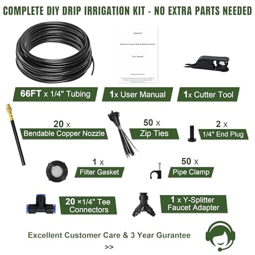66FT Drip Irrigation System Kit Dual-Zone Garden Atomizing Watering System with 20 Copper 360° Adjustable Bendable Nozzles, Y-Splitter, Leak-Proof 1/4" Misting System for Garden Greenhouse Raised Beds - Thumbnail 6
