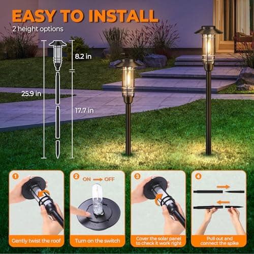 Ahaorigin 6 Pack Solar Pathway Lights Outdoor, Upgraded Bright Solar Powered Garden Light Outside, Waterproof Outdoor Lighting for Landscape Lawn Patio Yard Path Driveway Walkway Decor, Warm White - Thumbnail 5